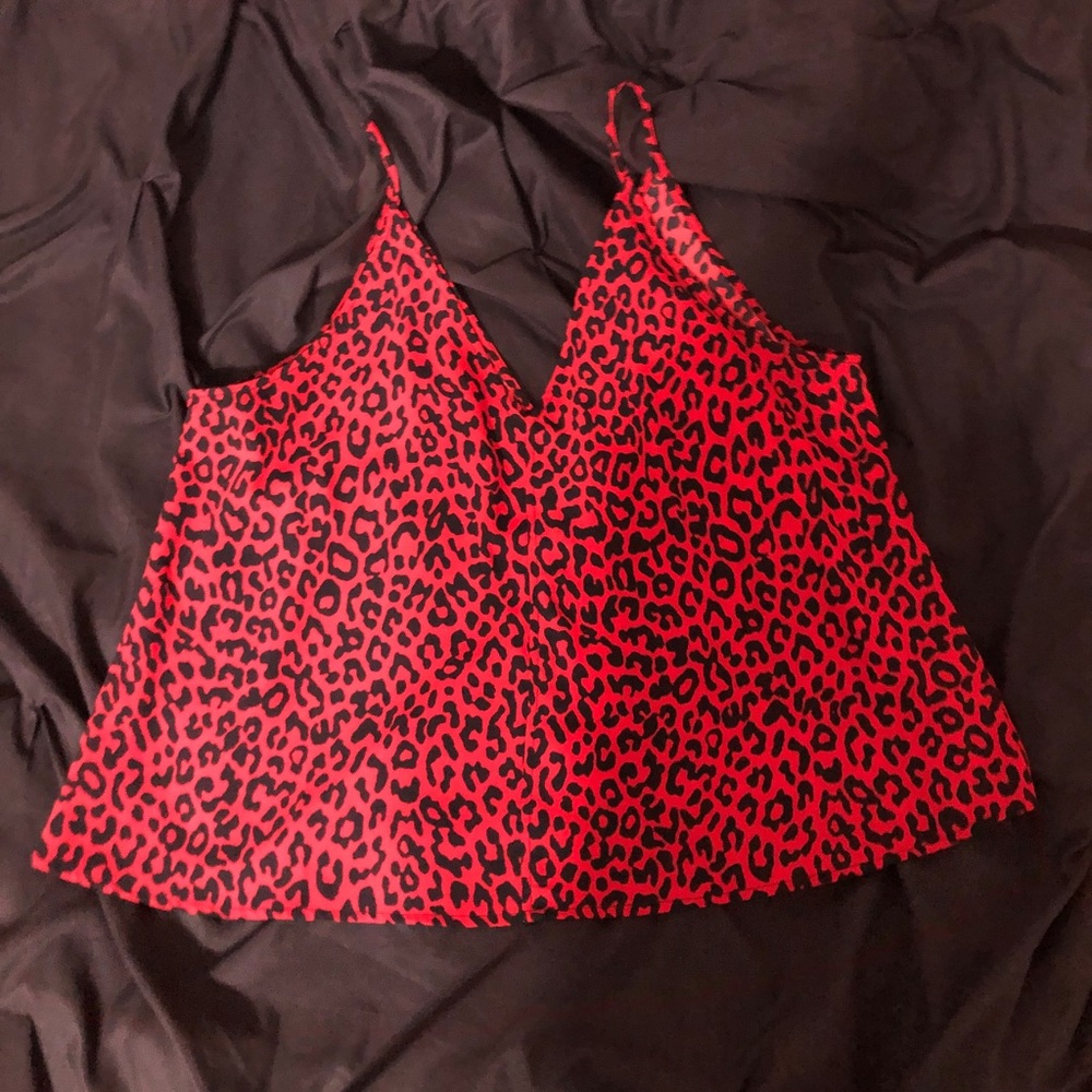 Red and black cheetah print BP tank